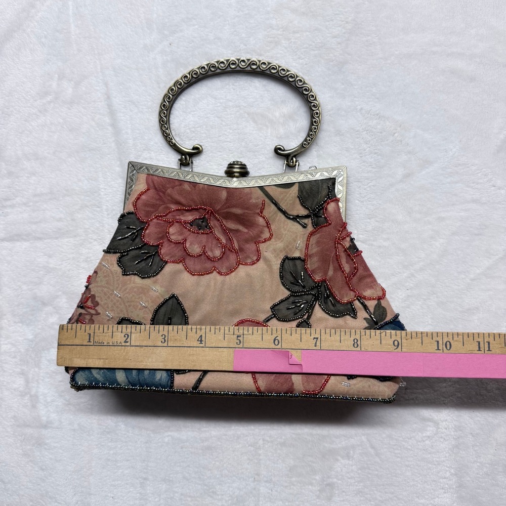Vintage Beaded Floral Evening Clutch Purse Bag Metal Handle‎ - Picture 8 of 9